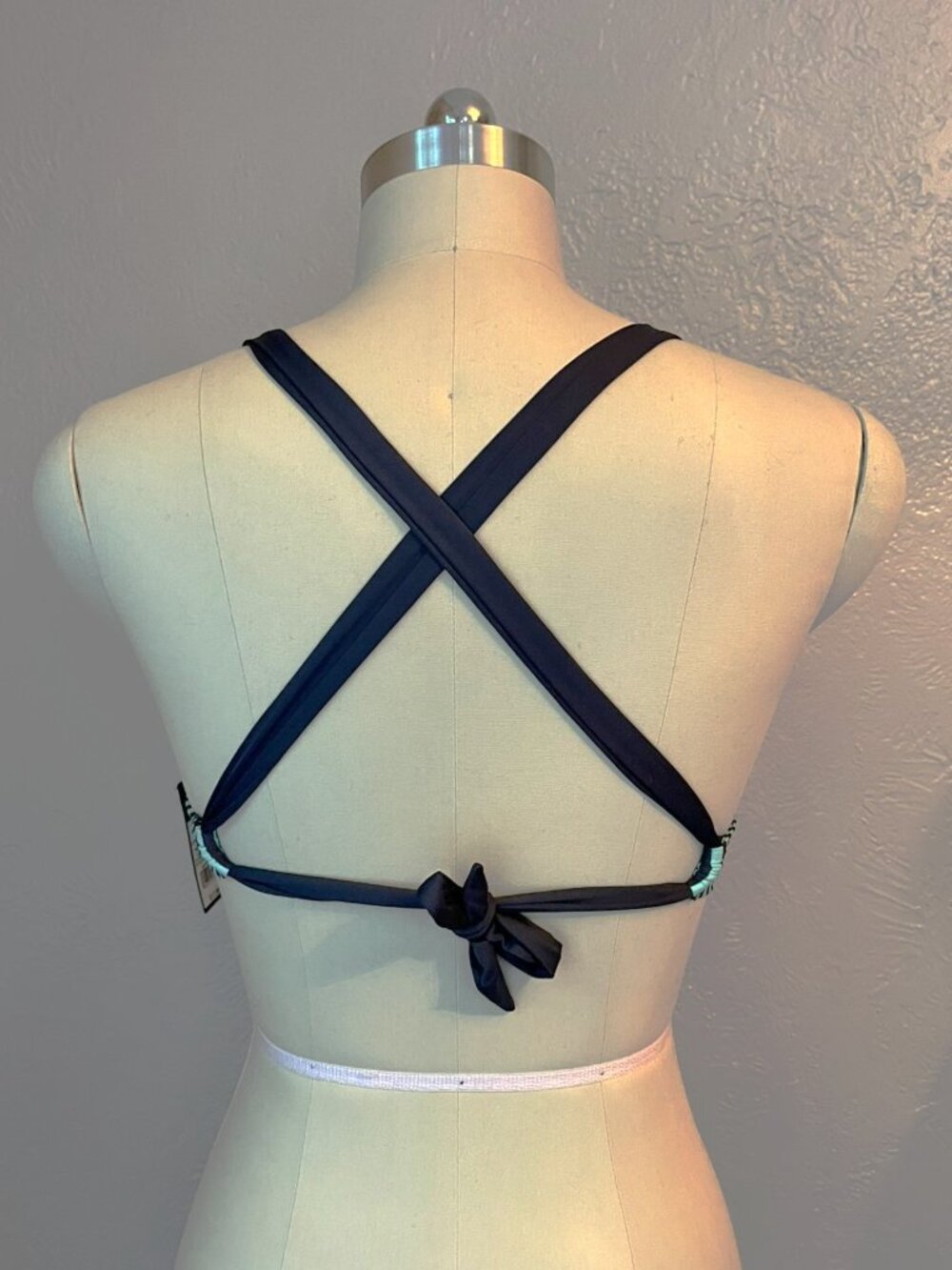 Mossimo Mint Green & Charcoal Grey Striped Crisscross Back Bikini Top Large NWT - Picture 3 of 7